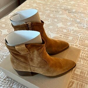 Tan Suede Ankle Boots with Ankle Strap
